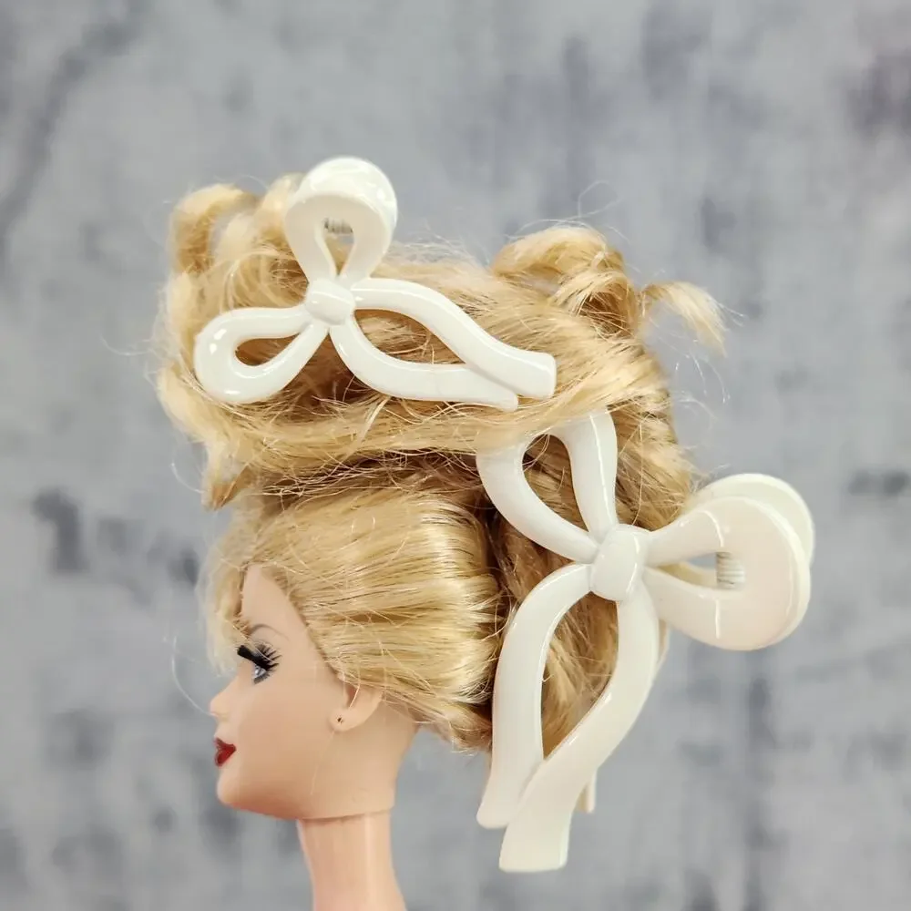3 pc Ribbon Shaped Claw Clip Set, Hair clips, Off White by Princess Accessories